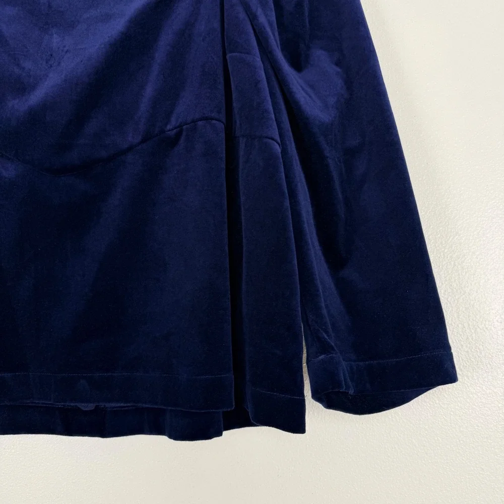 Banana Republic Velvet Top Womens L Navy Blue Puff Sleeve Bow Back Square Neck